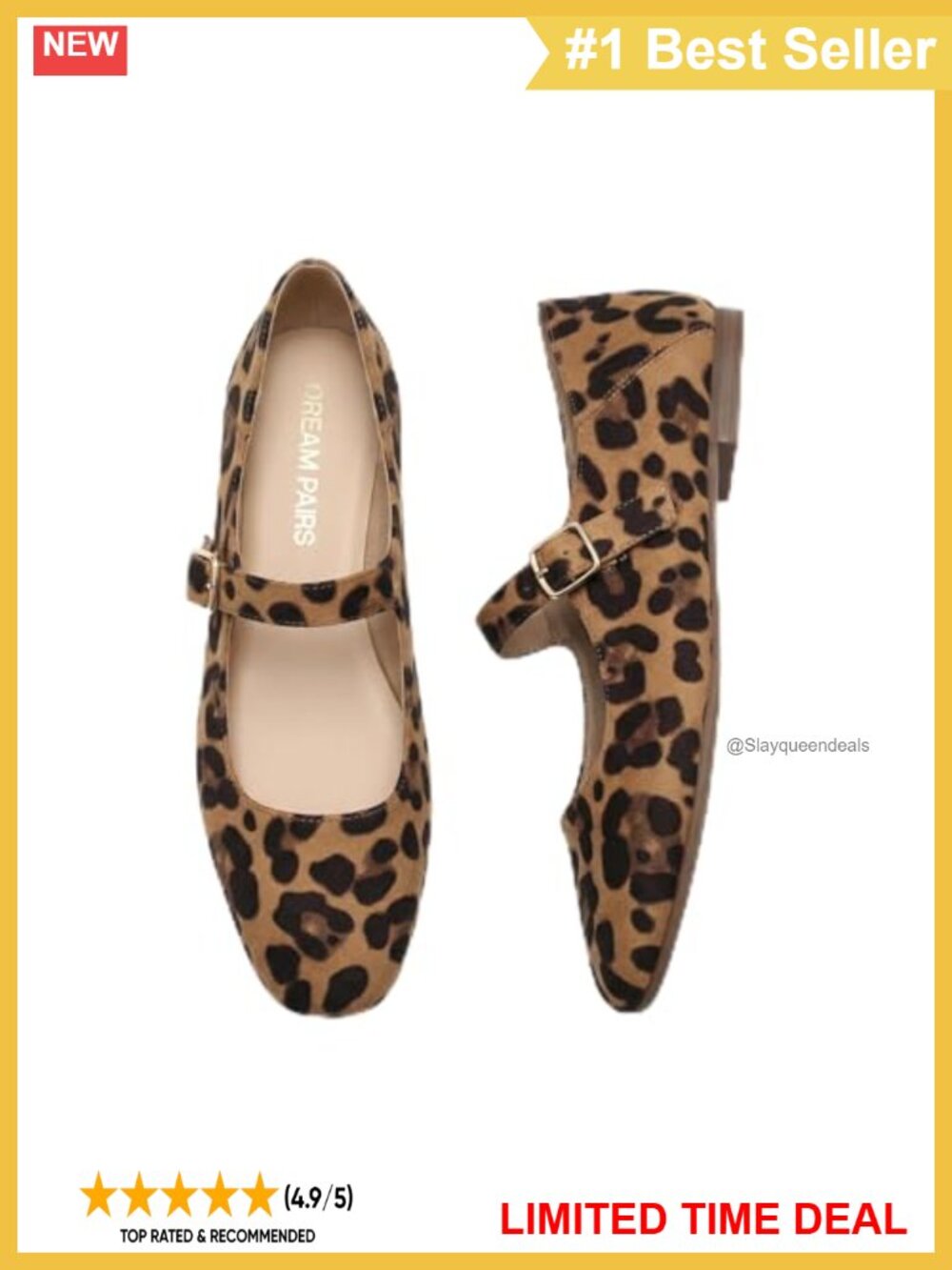 Square Toe Mary Jane Flats Faux Suede Buckle Strap Comfort Office